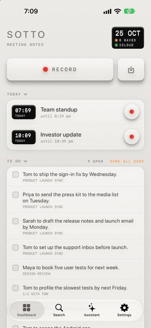 Today's meetings and the to-do list