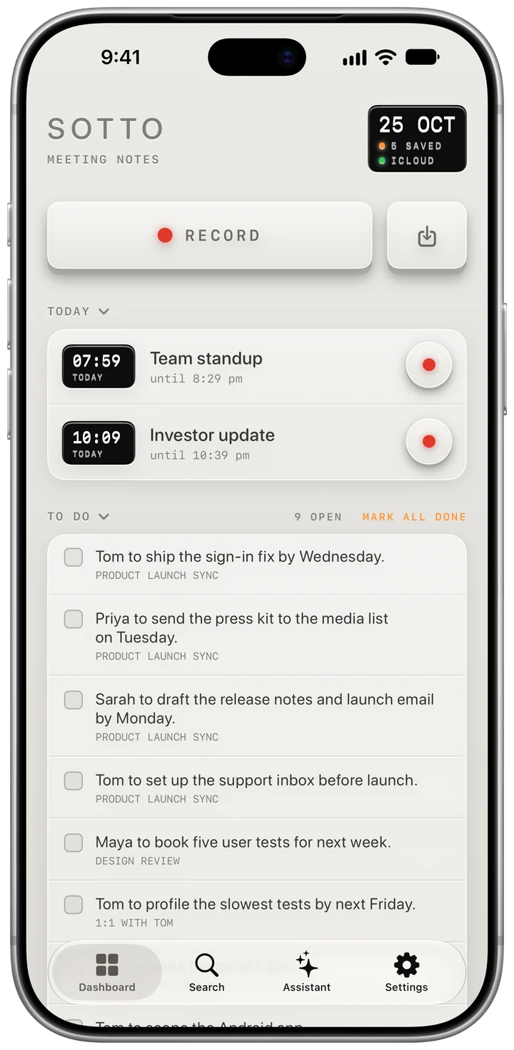 Today's meetings and the to-do list