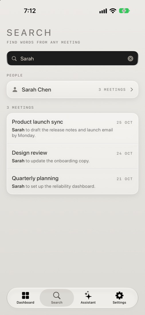 Search showing a person and their meetings