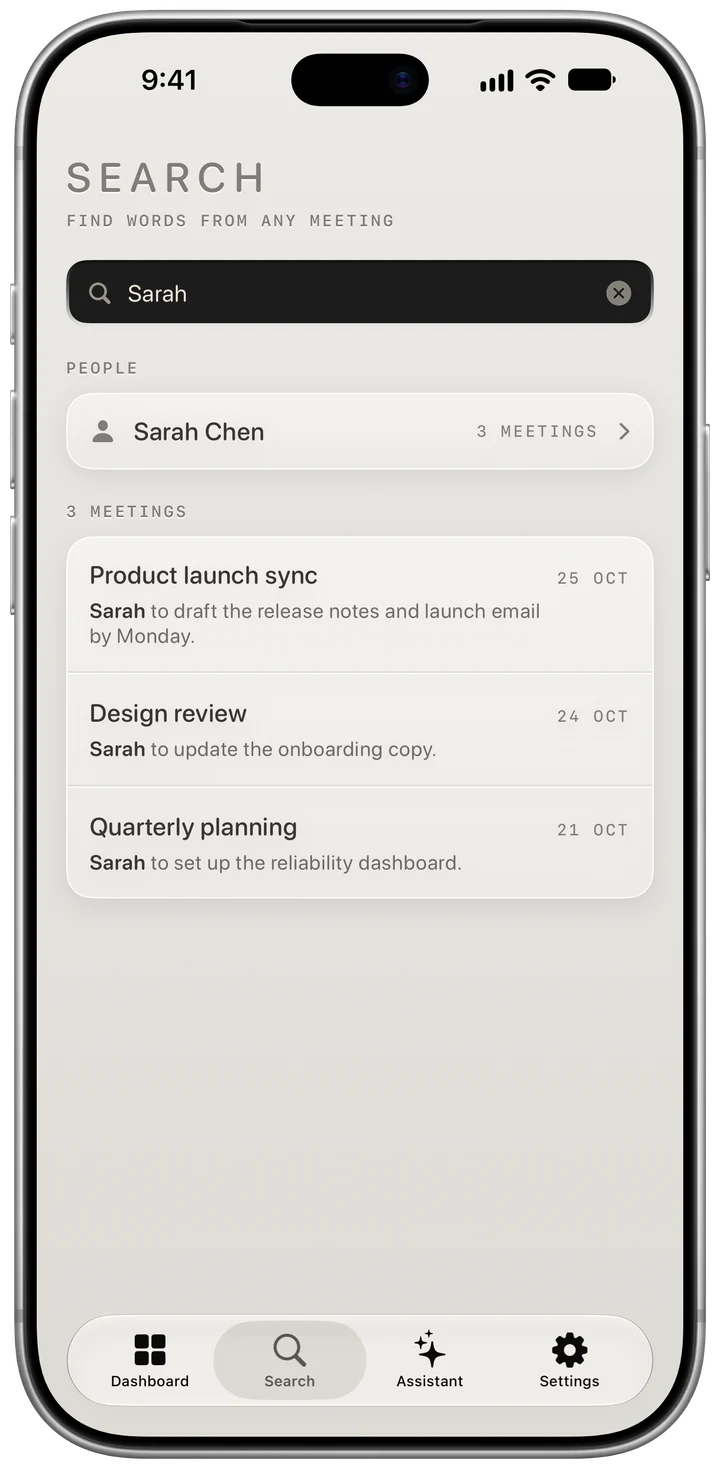Search showing a person and their meetings